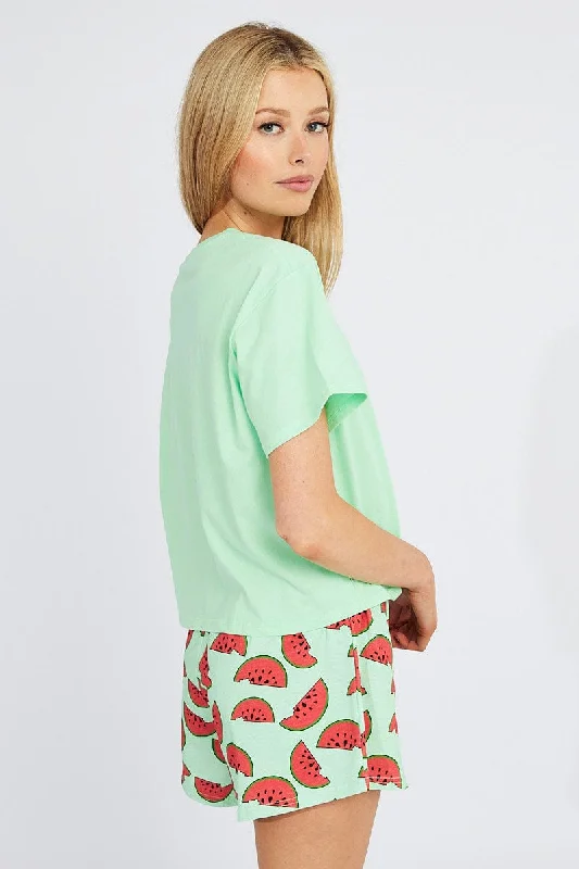 Green Print Melon Pyjama Set Graphic PJ