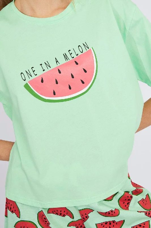 Green Print Melon Pyjama Set Graphic PJ