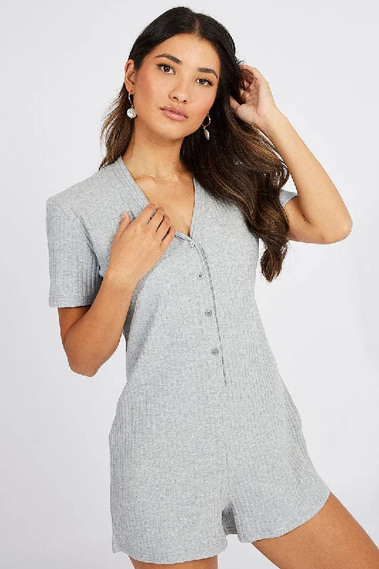 Grey Pontielle Romper Button Through Nightwear Onesie