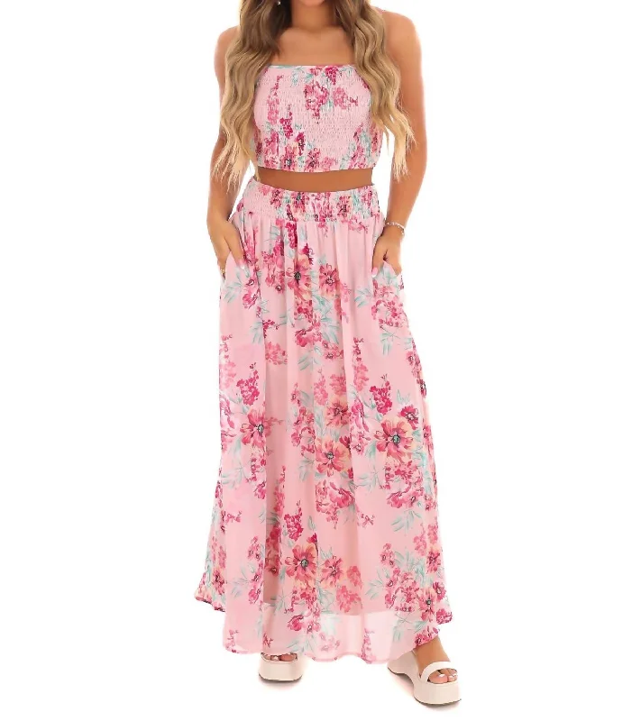 Let Love Blossom Floral Two Piece Set In Blush