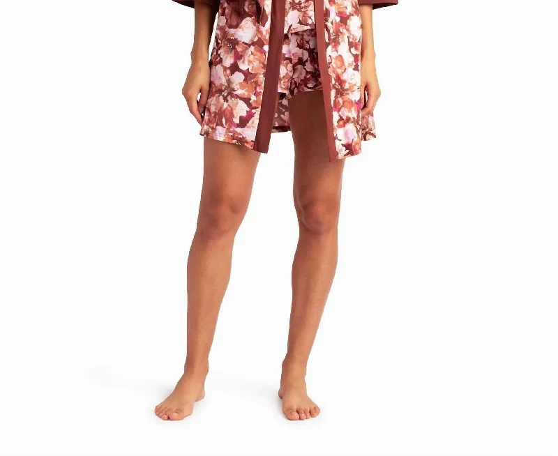 Peached Jersey Three-Piece Sleepwear Set In Cacao Floral