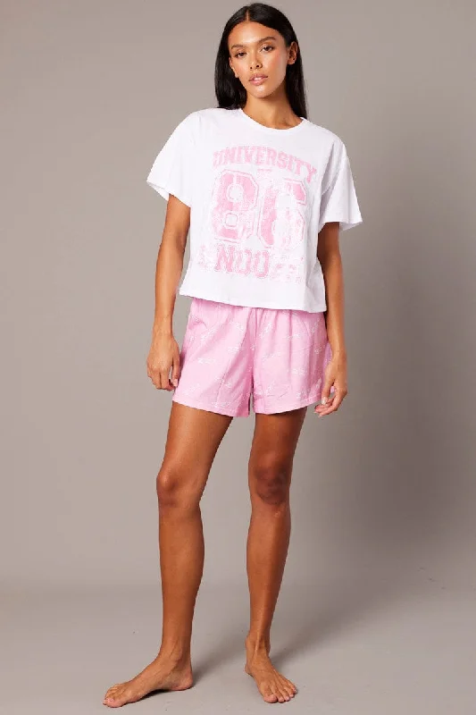 Pink Print Pyjama Setvarsity Glitter Graphic Jersey Pj