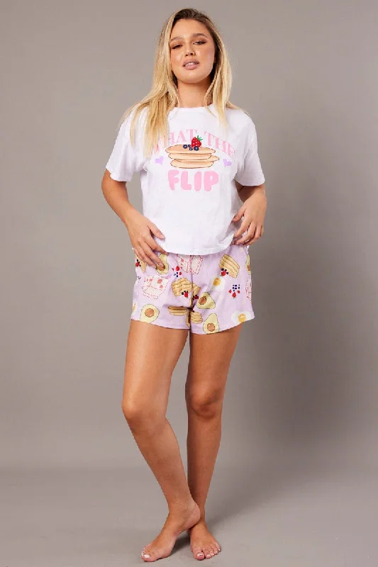 Purple Print Graphic PJ Pancake Novelty Pyjama Set