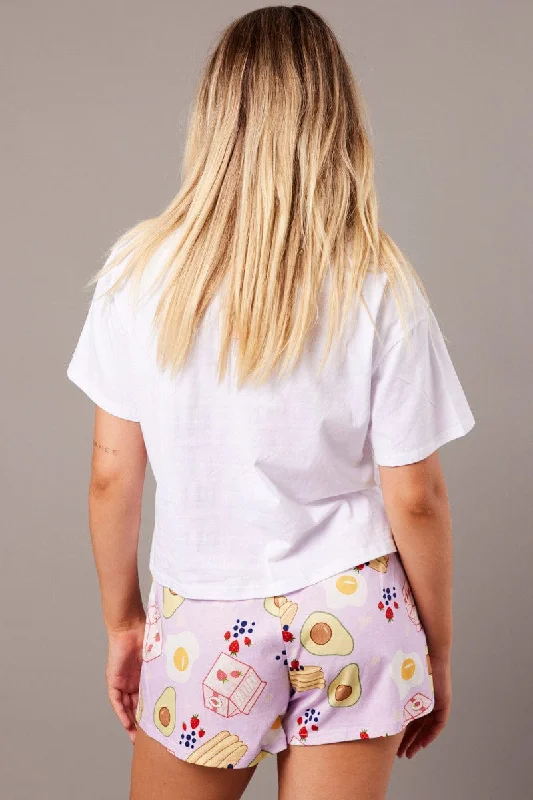 Purple Print Graphic PJ Pancake Novelty Pyjama Set