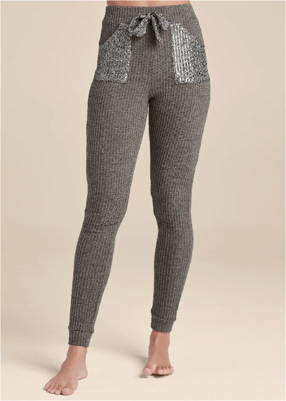 Cozy sequin waffle leggings - Heather Grey