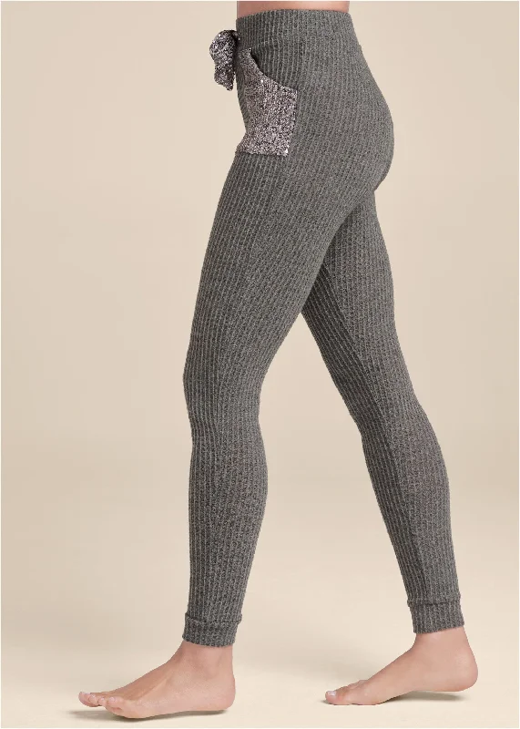 Cozy sequin waffle leggings - Heather Grey