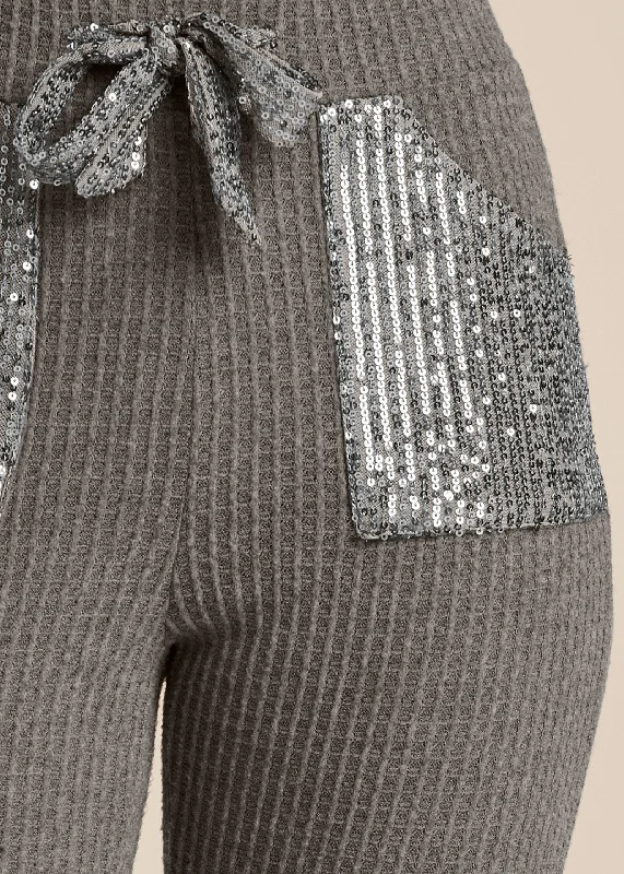 Cozy sequin waffle leggings - Heather Grey