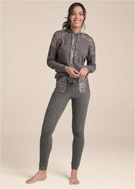 Cozy sequin waffle leggings - Heather Grey