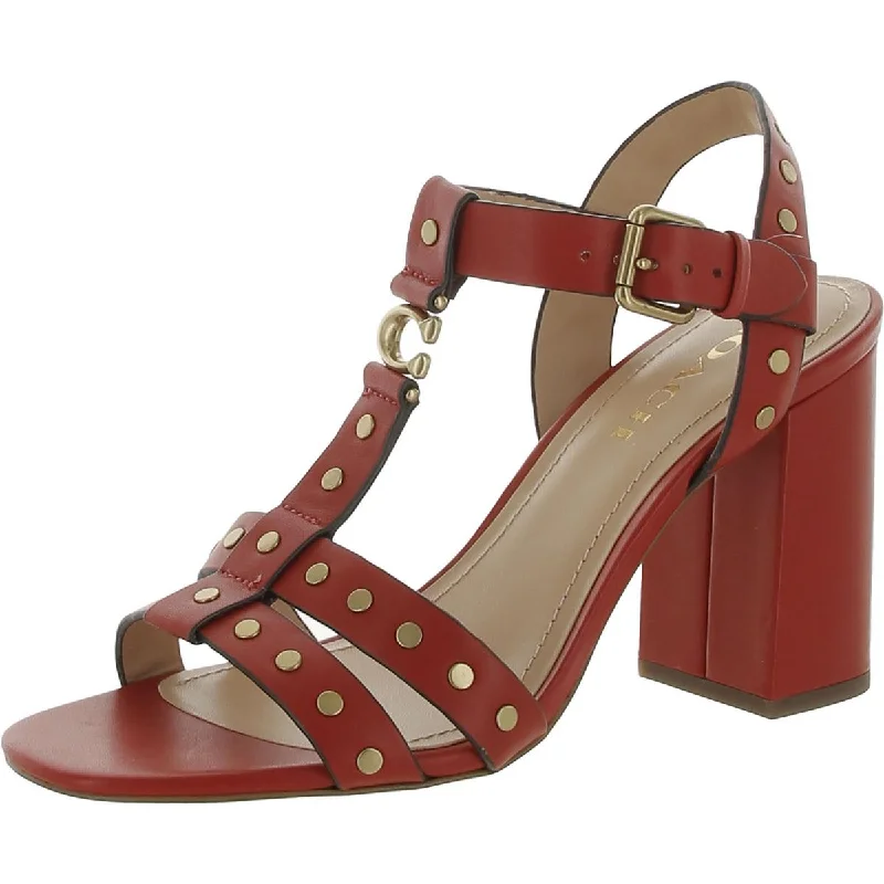 MARGARET  Womens Leather Ankle Strap Block Heel