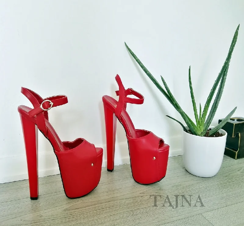 Red 19 cm High Heel Ankle Strap Platforms